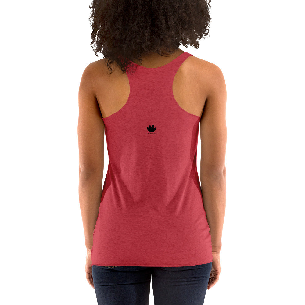 racerback red tank top with woodcut print design